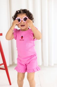 Personalised Strawberry Lace Trim T Shirt And Short Set, 5 of 8