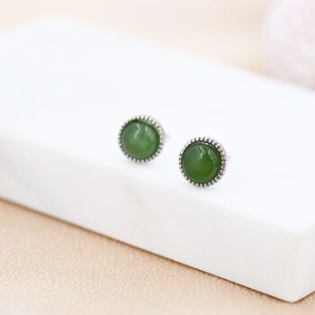 Natural Jade Stud Earrings In Sterling Silver, 6 of 12