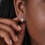 Sterling Silver Cross Stud Earrings – 9mm X 7mm, thumbnail 1 of 5