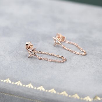 Starburst Cz Dangle Chain Stud Earrings In Sterling Silver, 10 of 12