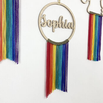 Personalised Wooden Name Hoop With Rainbow Fringing, 4 of 9