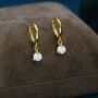 Sterling Silver White Opal Dot Huggie Hoop Earrings, thumbnail 2 of 9