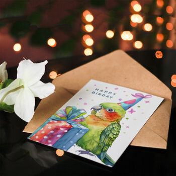 Cute Green Parakeet Parrot Party For Girl Boy Kids Birthday Card, 4 of 5