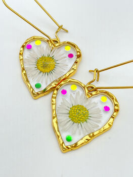 Heart Earrings With Daisies In Gold Or Silver, 4 of 11