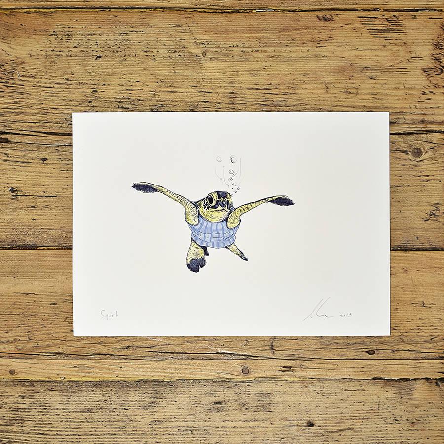 Squirt Cute Turtle Illustration Print By Ben Rothery Illustrator