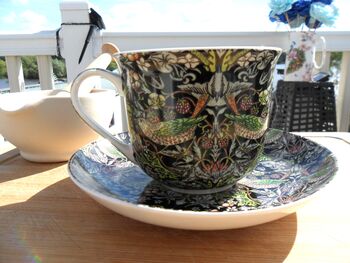 Large Cup And Saucer In William Morris Black Strawberry Thief Design, 9 of 12