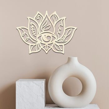 Spiritual Lotus And Eye Wooden Wall Art Serene Decor, 7 of 8