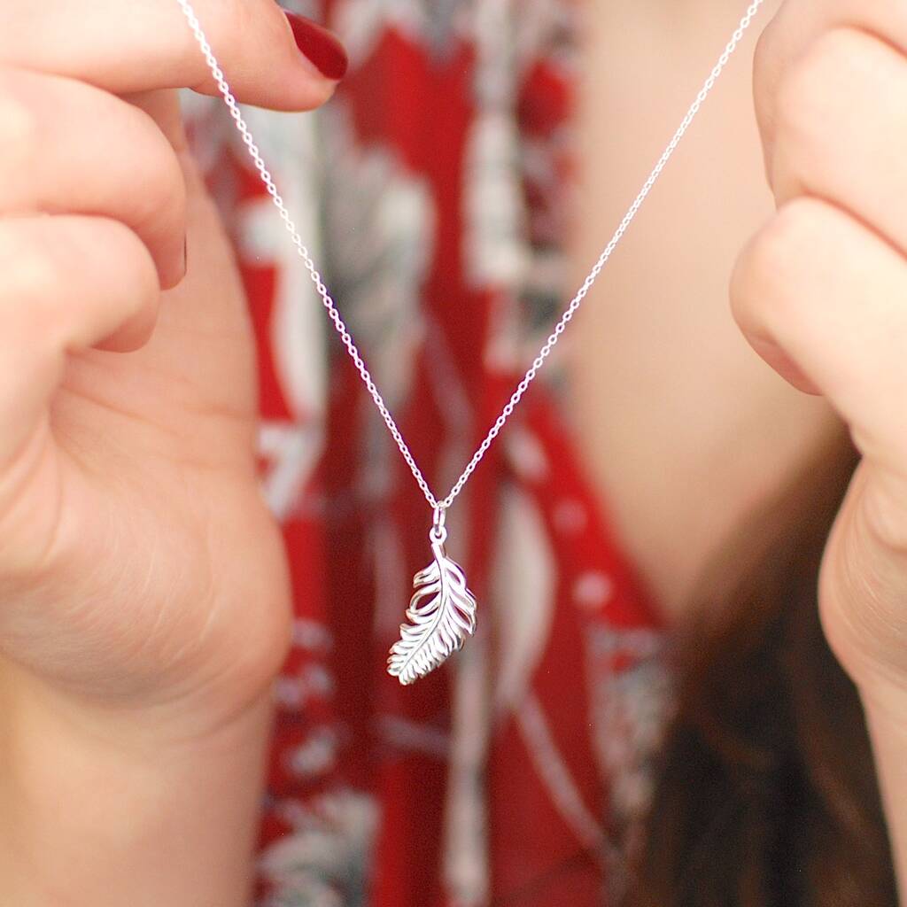 Sterling Silver Floating Feather Necklace, 1 of 7