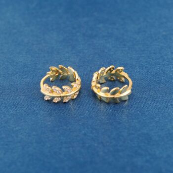 Gold Cz Leaf Hoop Earrings, 6 of 7