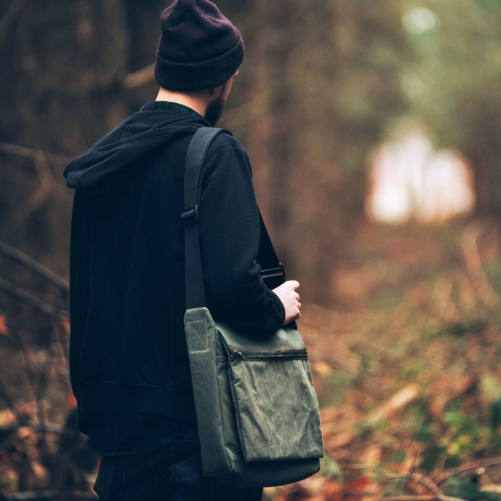 green waterproof canvas messenger shoulder vegan bag by what daisy did