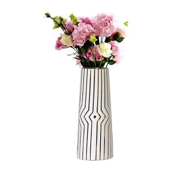 White Gold Stripe Ceramic Home Decor Flower Vase, 6 of 7