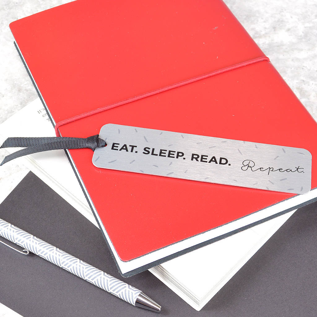 'Eat, Sleep, Read, Repeat' Slogan Bookmark By Pink and Turquoise