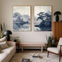 Light Blue Japanese Wall Art Set Of Two Japanese Landscape Prints, thumbnail 1 of 5