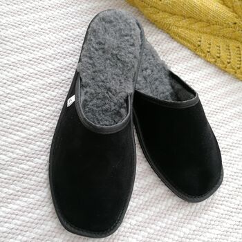 Men's Suede Black Slip On Slippers, 5 of 5