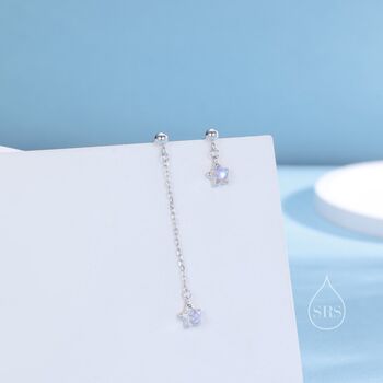 Asymmetric Tiny Moonstone Star Dangle Stud Earrings, 5 of 12