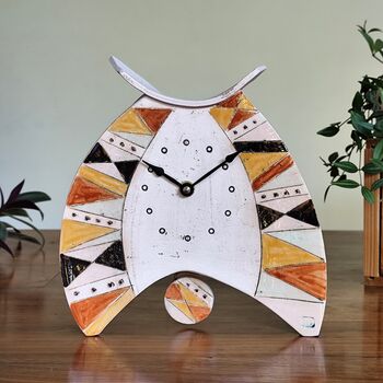 Large Mantel Clock In Shades Of Yellow Triangle Motif, 4 of 9