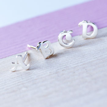Alphabet Initial Sterling Silver Stud Earrings, 3 of 12
