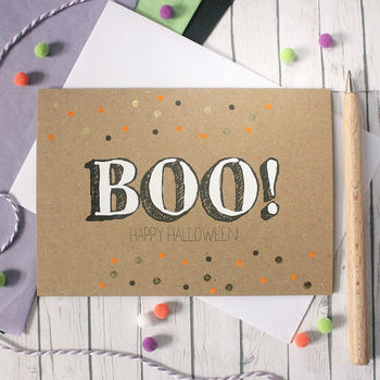 'Boo!' Happy Halloween Card With Gold Dots, 4 of 6