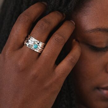 Personalised Sterling Silver Turquoise, Moonstone And Pearl Spinner Ring, 2 of 10