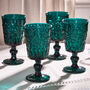 Set Of Four Zafra Teal Wine Goblets, thumbnail 1 of 8