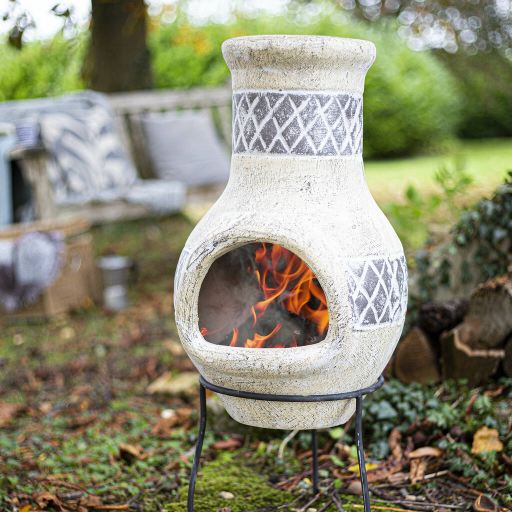 Cream Clay Chiminea By Garden Leisure, Clay Chiminea Fire Pit