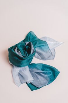 100% Mulberry Silk Scarf, Ombre Emerald Green Grey White, 4 of 6