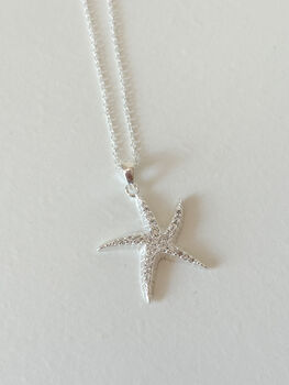 Sterling Silver Cubic Zirconia Starfish Pendant Necklace, 3 of 7