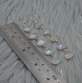 Rainbow Moonstone Dangle Sterling Silver Earrings, 3 of 9