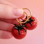 Tomato Charm Gold Plated Hoop Earrings, thumbnail 2 of 5