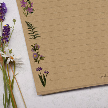 A4 Kraft Letter Writing Paper With Purple Flowers, 2 of 4