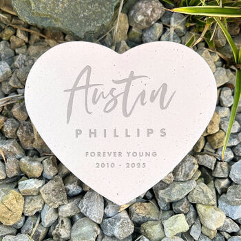 Personalised Modern Script Engraved Resin Heart Grave Marker – Memorial Garden Keepsake, 4 of 4