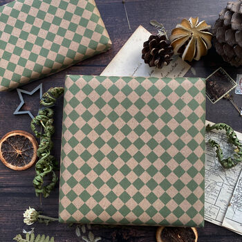 Green Harlequin Pattern Paper Fibre Wrapping Paper, 2 of 9
