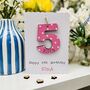 Personalised 5th Birthday Card Wooden Number Gift, thumbnail 1 of 7