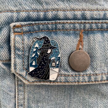Witch In The Snow Forest With Lantern Enamel Pin, 4 of 4