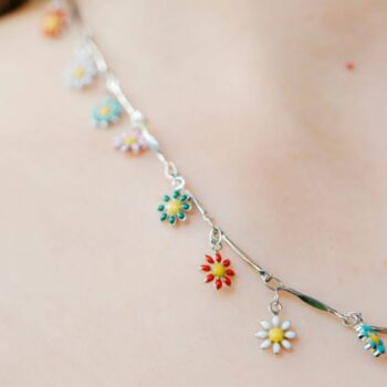 Silver Plated Rainbow Flower Charms Choker Necklaces, 4 of 6