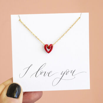 Tiny Red Enamel Floating Heart Necklace, 2 of 7