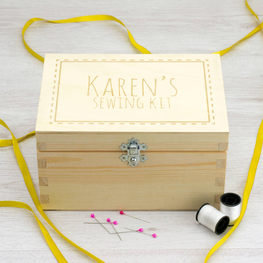 personalised sewing kit storage box by mirrorin
