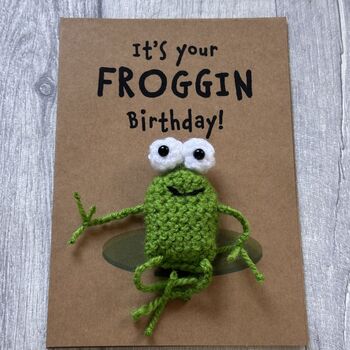 Frog Crochet Birthday Card Handmade, 3 of 12