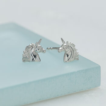 Sterling Silver Unicorn Stud Earrings, 3 of 4