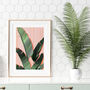 Pink And Green Banana Leaves Art Print, thumbnail 1 of 8