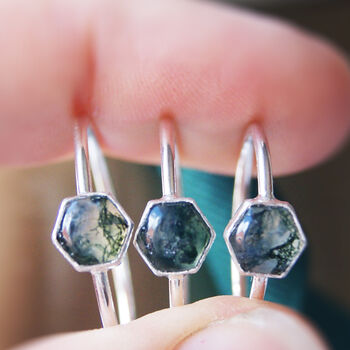 Moss Agate Hexagonal Ring In Sterling Silver, 2 of 3
