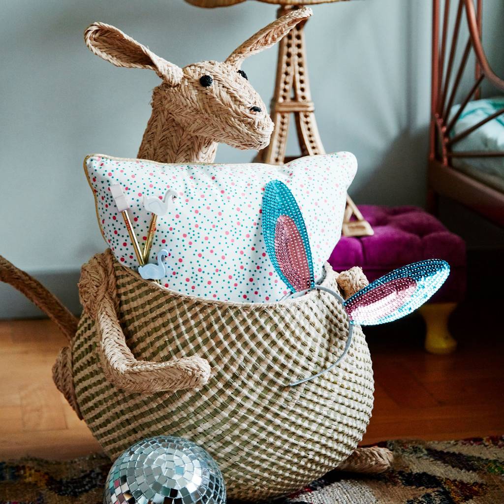 natural raffia animal storage basket kangaroo by little baby company