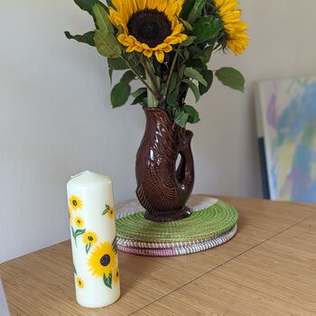 Hand Painted Sunflower Pillar Candle, 2 of 3