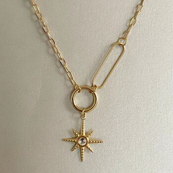 18k Plated Double Layer Star Burst Pendant Necklace, 2 of 3
