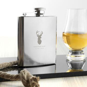Personalised Stag Stainless Steel Hip Flask, 4 of 8