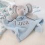 Personalised Blue Elephant Baby Comforter, thumbnail 3 of 6