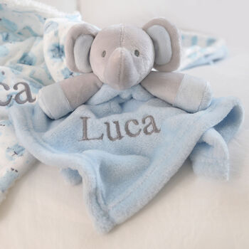 Personalised Blue Elephant Baby Comforter, 3 of 6