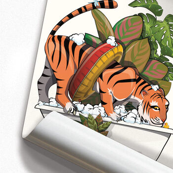 Tiger Drinking From Bath, Funny Bathroom Wall Art, 4 of 7