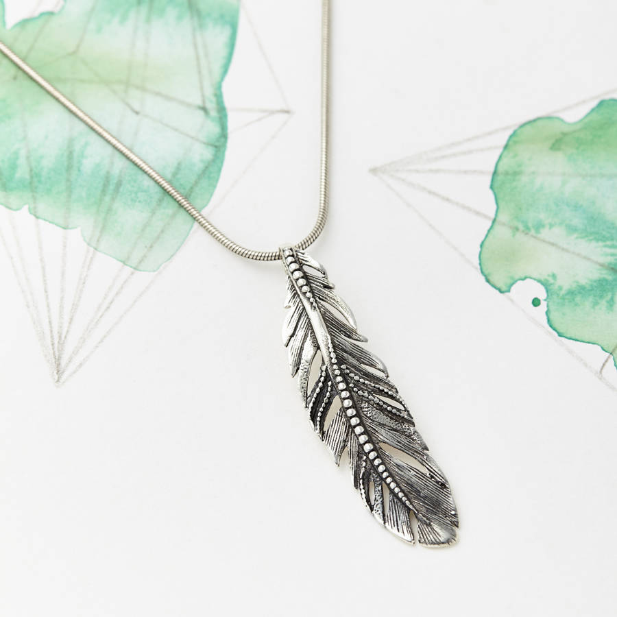 silver feather necklace by charlotte's web jewellery ...