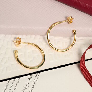 18ct Gold Plated Polished Hoop Earrings, 2 of 7